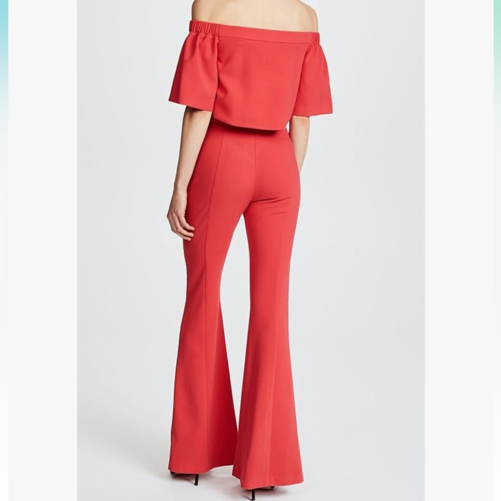 Black Halo women’s size 0 hadid Off-Shoulder Red ruffled Jumpsuit (bin U) - Picture 2 of 16